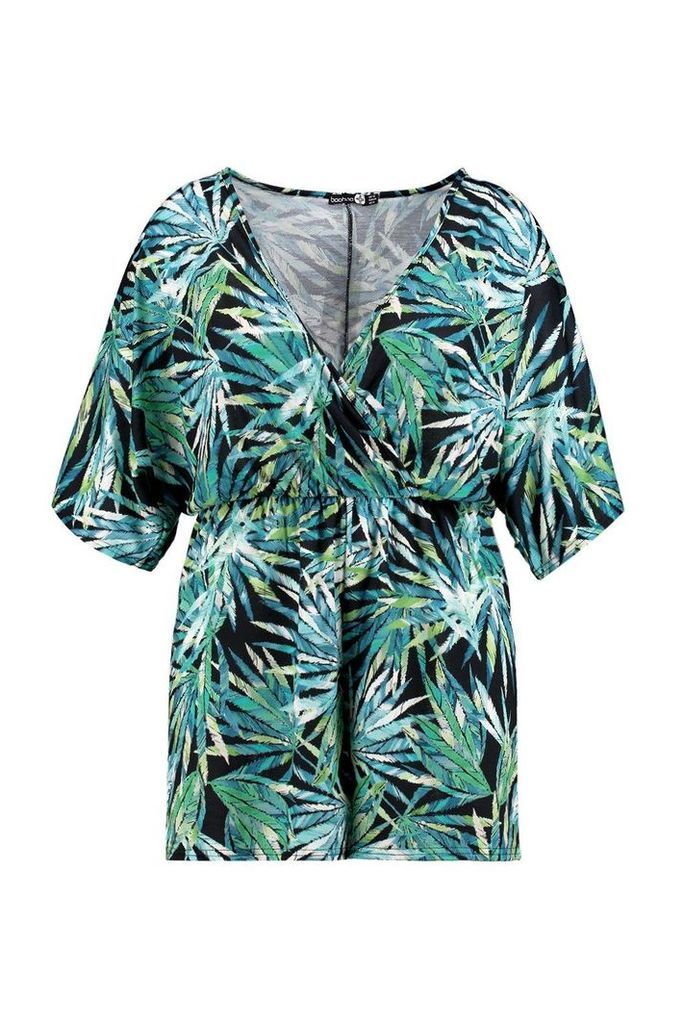 Womens Plus Tropical Kimono Playsuit - Multi - 20, Multi