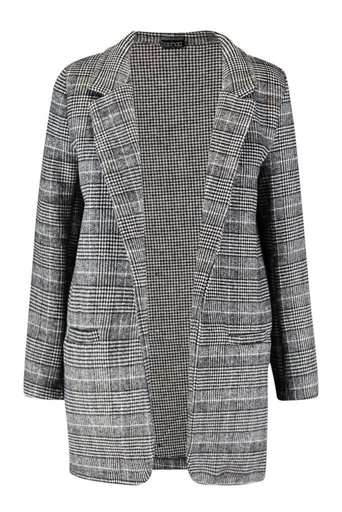 Womens Checked Wool Look Boyfriend Coat - grey - 12, Grey