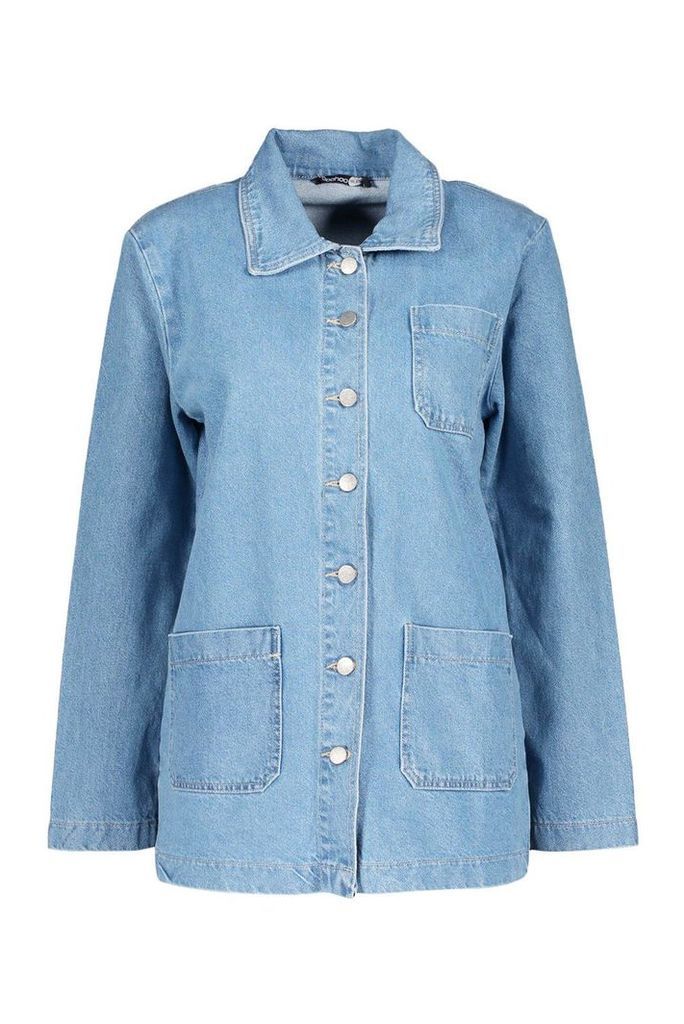 Womens Utility Pocket Denim Shirt Jacket - blue - 6, Blue