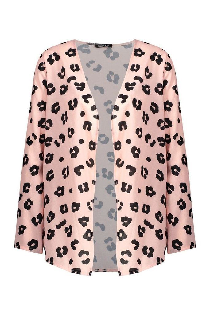 Womens Leopard Print Kimono - Pink - L, Pink