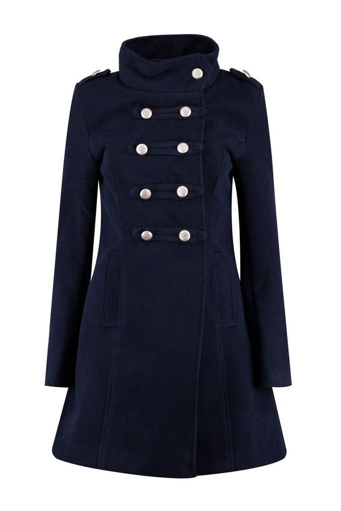 Womens Military Wool Look Coat - navy - M, Navy