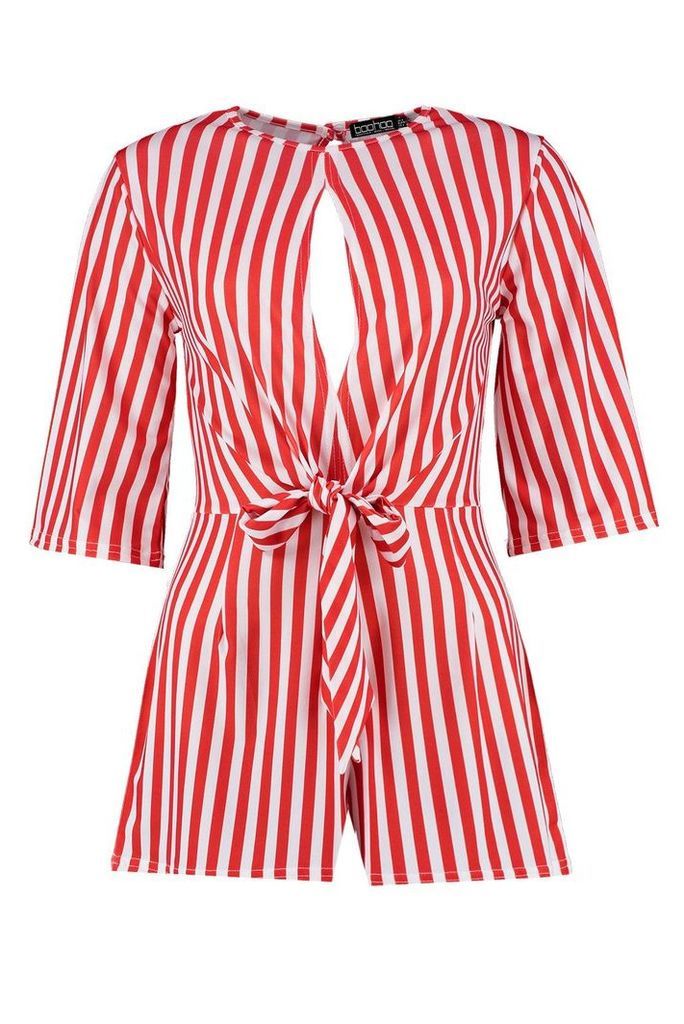 Womens Stripe Twist Front Playsuit - red - 8, Red