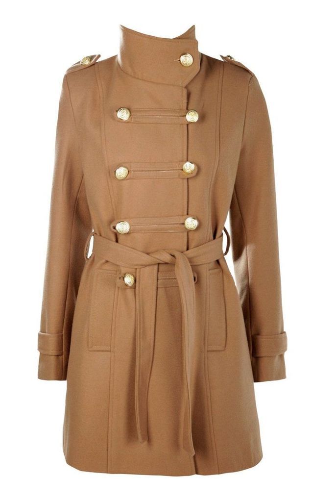 Womens Military Wool Look Coat - beige - 12, Beige