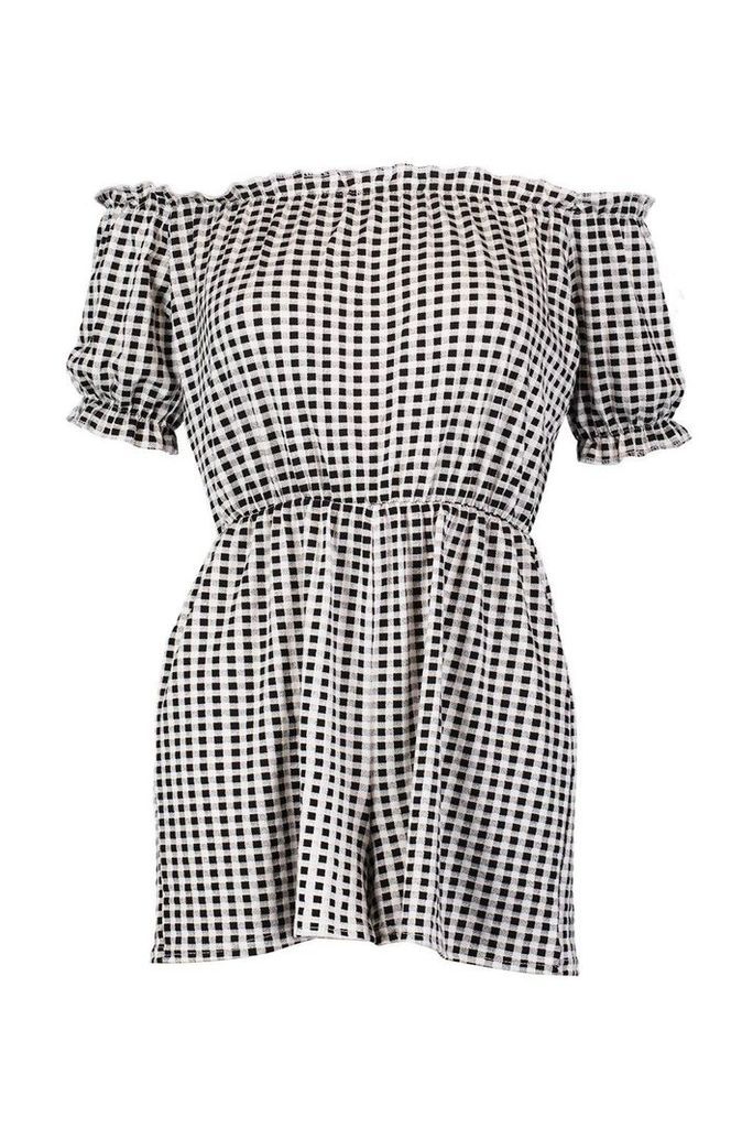 Womens Gingham Off The Shoulder Gypsy Style Playsuit - Black - 16, Black