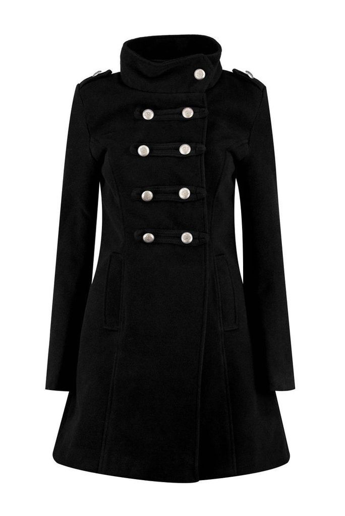 Womens Military Wool Look Coat - Black - M, Black