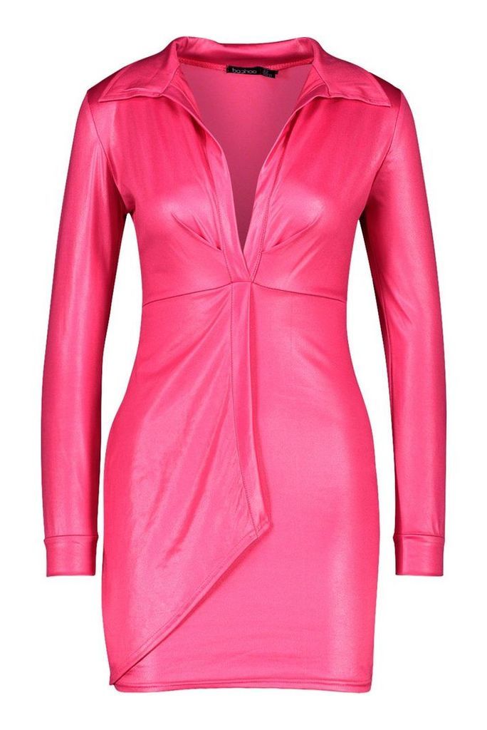 Womens PU Wrap Over Mini Dress - Pink - 8, Pink
