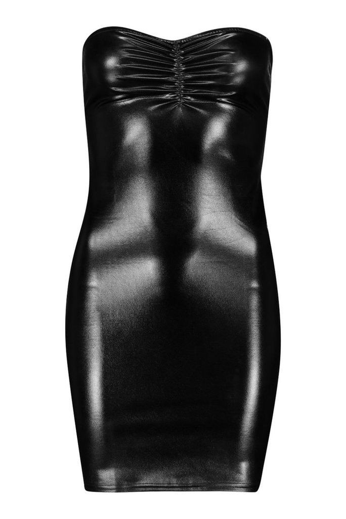 Womens Ruched Front Metallic Mini Dress - black - 12, Black