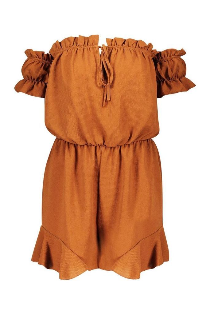 Womens Off Shoulder Gypsy Style Playsuit - Brown - 12, Brown