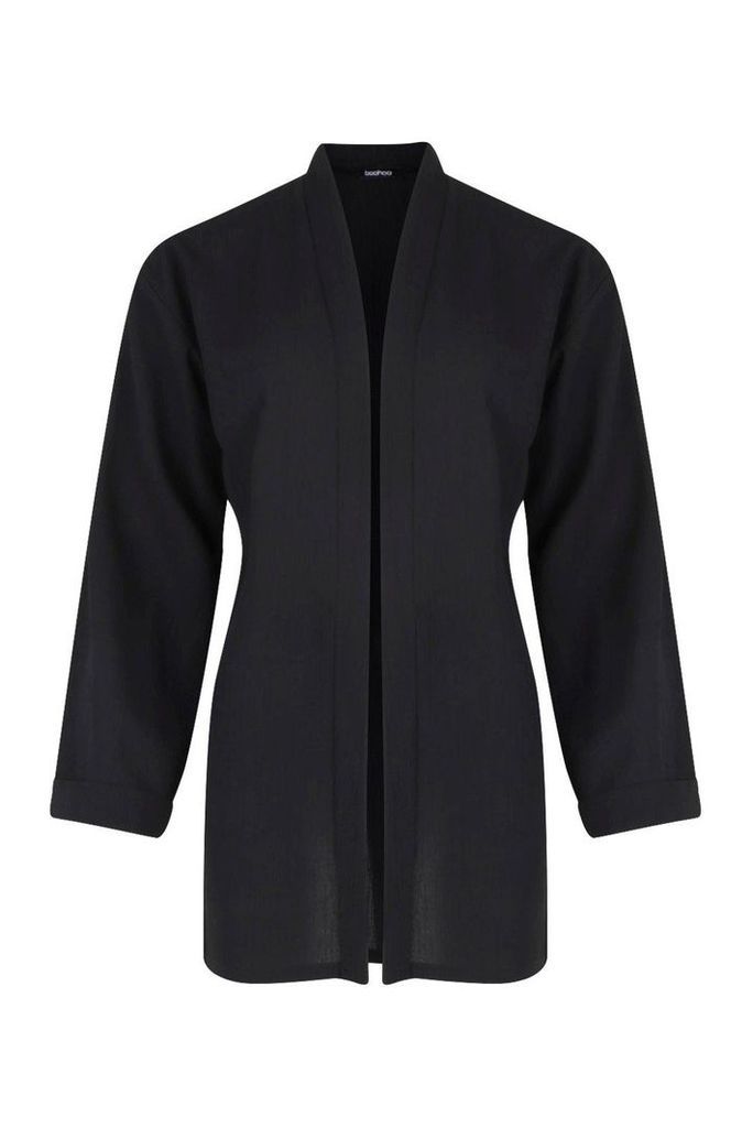 Womens Linen Look Oversized Kimono - black - S/M, Black