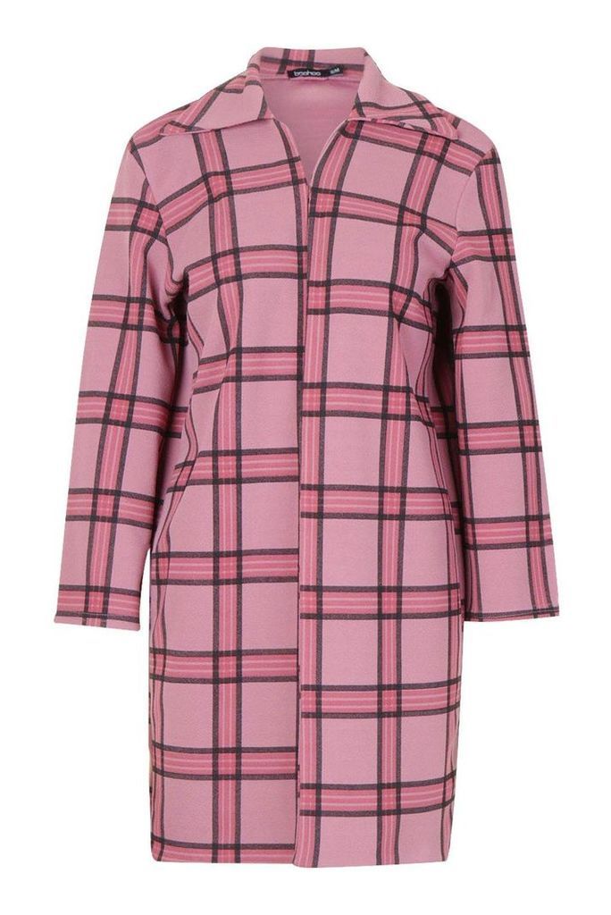 Womens Pink Check Longline Duster - M/L, Pink