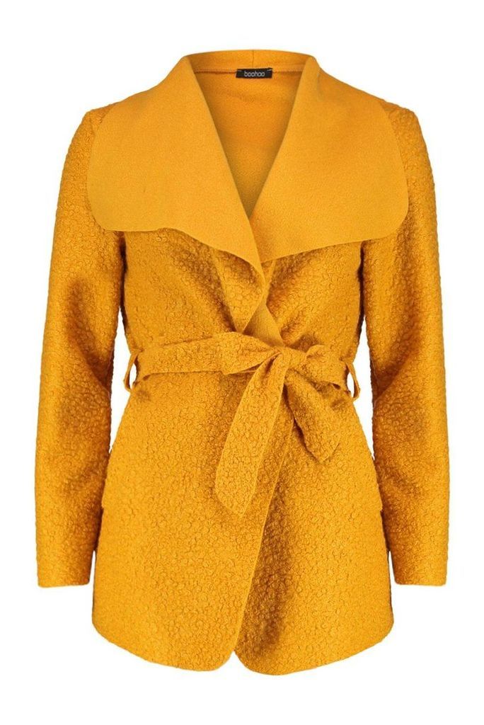 Womens Belted Waterfall Faux Fur Teddy Coat - yellow - One Size, Yellow