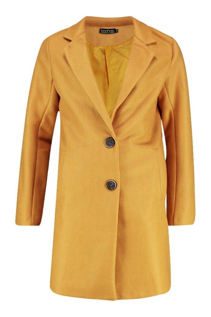 Womens Button Through Wool Look Coat - yellow - 8, Yellow