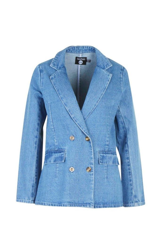 Womens Denim Button Detail Blazer - blue - 12, Blue