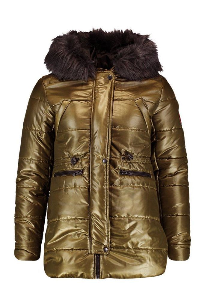 Womens Cire Padded Faux Fur Hooded Parka - Green - M, Green