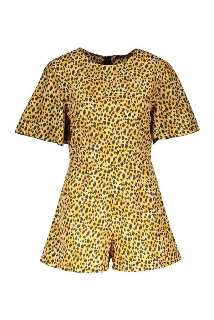 Womens Leopard Print Playsuit - Brown - 14, Brown
