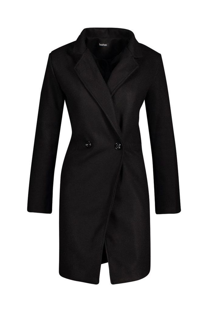 Womens Seam Detail Wool Look Coat - black - 12, Black
