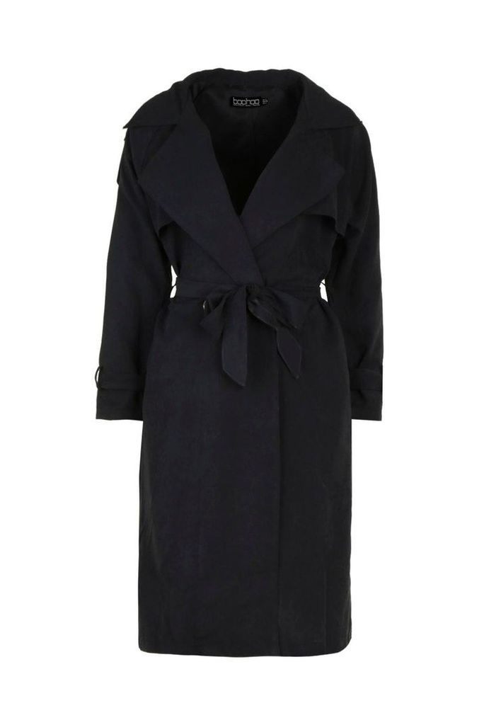 Womens Belted Trench - black - M, Black