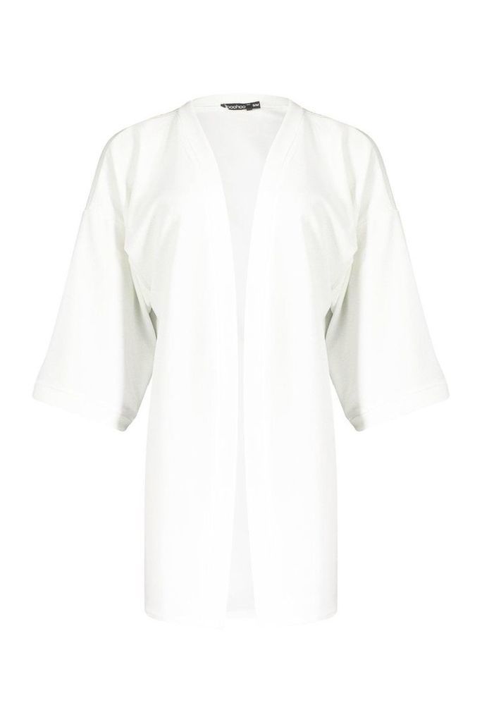 Womens Crepe Midi Kimono - White - M/L, White