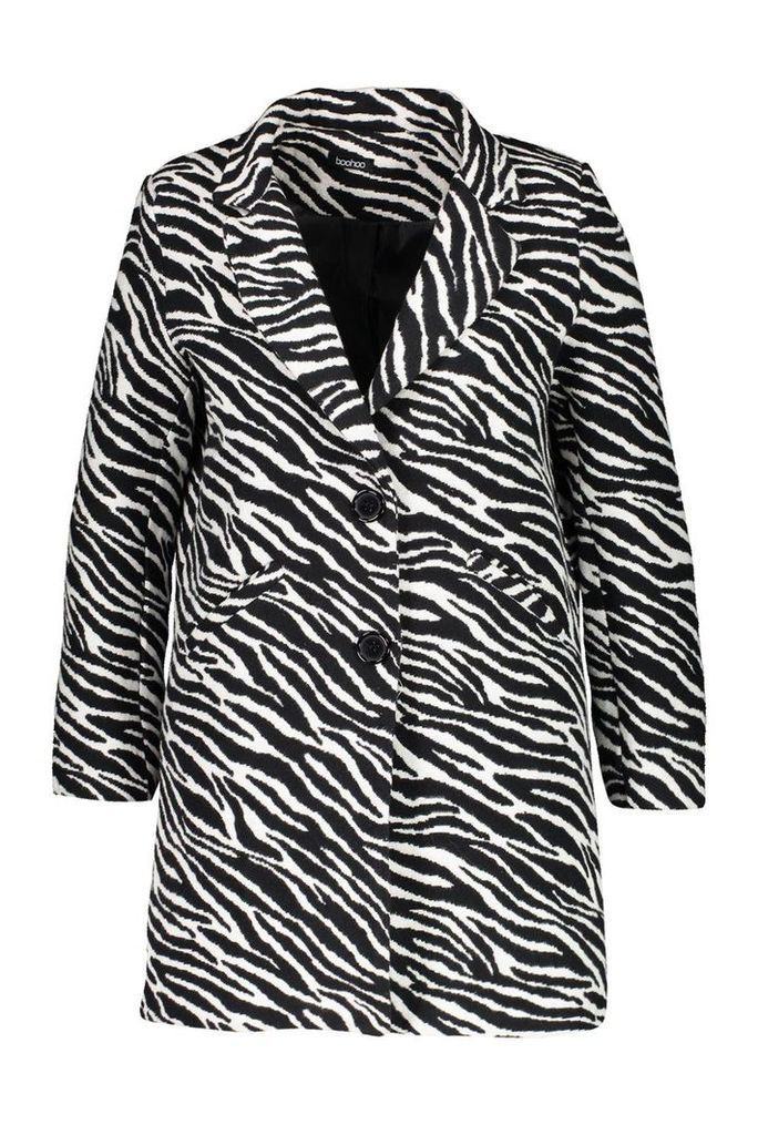 Womens Plus Zebra Print Coat - black - 18, Black