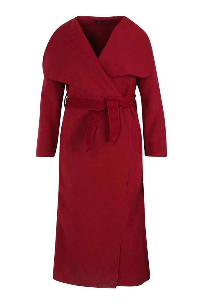 Womens Plus Maxi Length Wool Look Wrap Coat - red - 20, Red