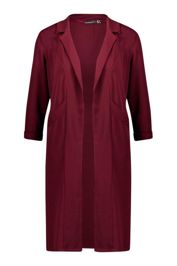 Womens Petite Woven Duster Coat - red - 4, Red