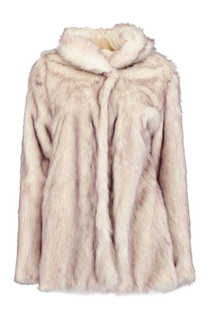 Womens Boutique Hooded Faux Fur Coat - White - 14, White