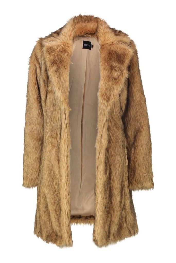 Womens Faux Fur Coat - beige - 16, Beige