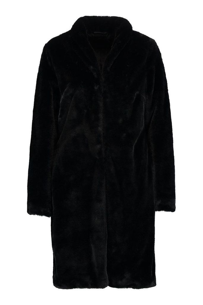 Womens Faux Fur Coat - Black - 22, Black
