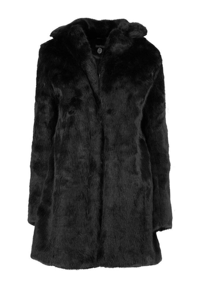 Womens Boutique Rever Collar Faux Fur Coat - Black - 12, Black