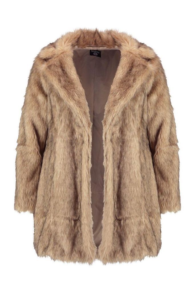 Womens Plus Long Faux Fur Coat - beige - 18, Beige
