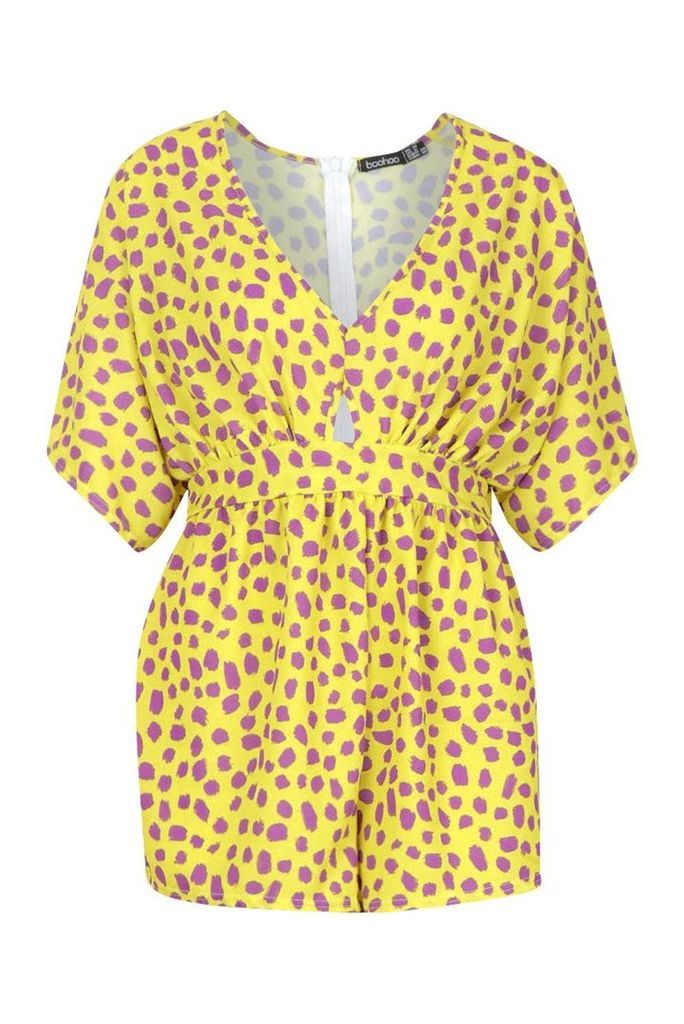 Womens Tall Leopard Print Kimono Sleeve Playsuit - yellow - 8, Yellow
