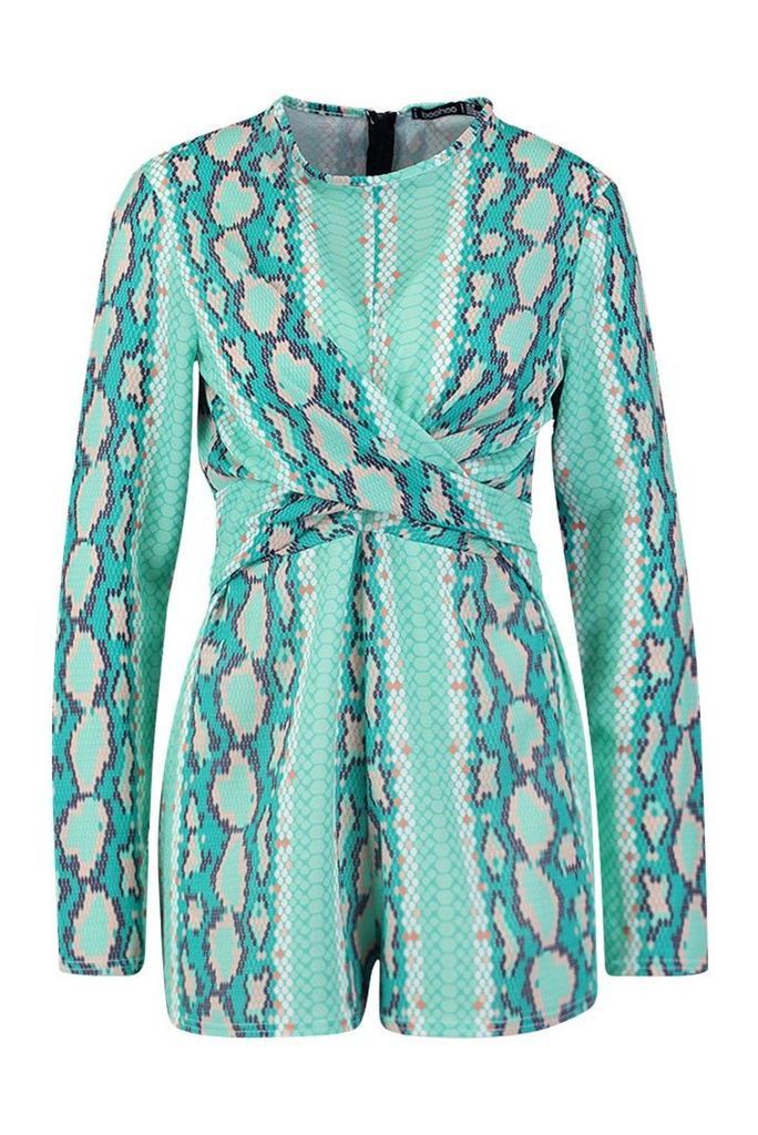 Womens Tall Snake Print Twist Front Playsuit - blue - 10, Blue
