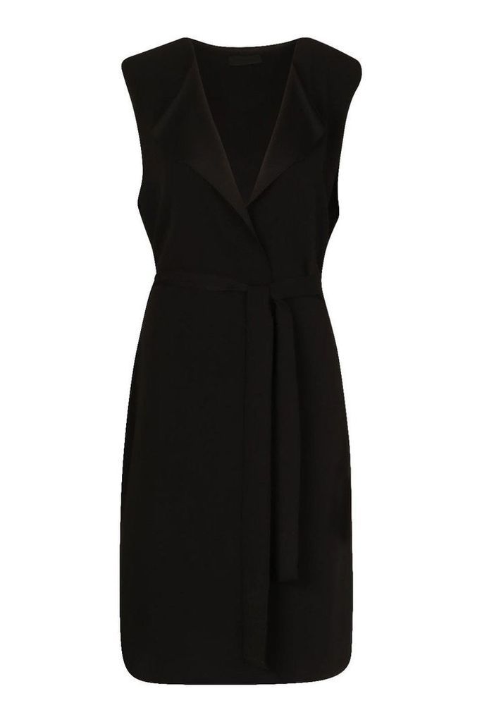 Womens Tall Belted Sleeveless Duster - black - S/M, Black