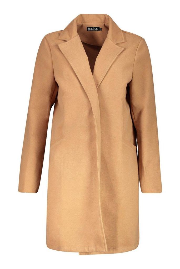 Womens Collared Wool Look Coat - beige - 14, Beige