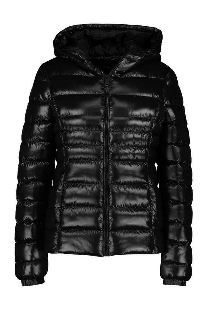 Womens Hooded Cire Panelled Jacket - black - 16, Black