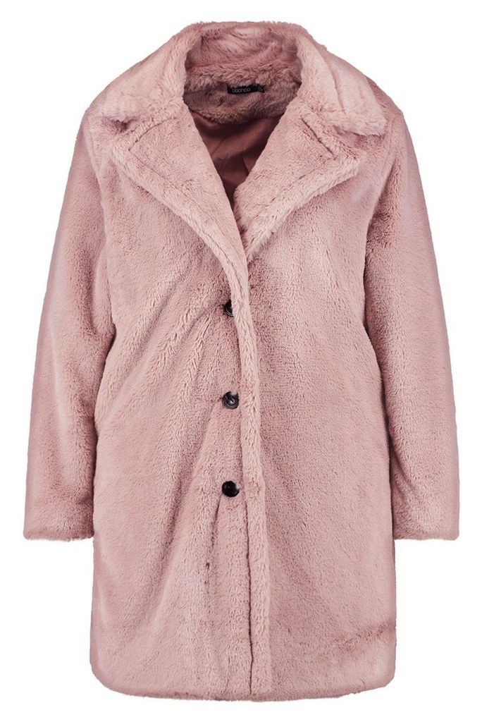 Womens Plus Collared Faux Fur Coat - pink - 20, Pink