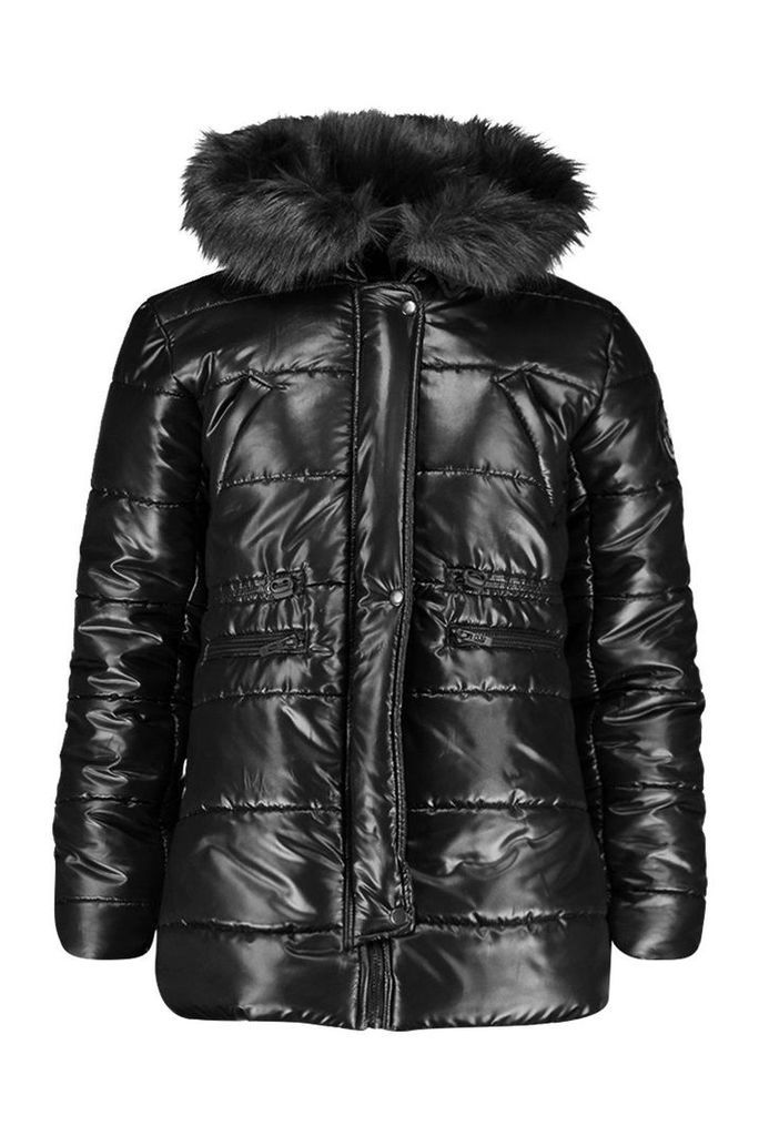 Womens Cire Padded Faux Fur Hooded Parka - black - XL, Black