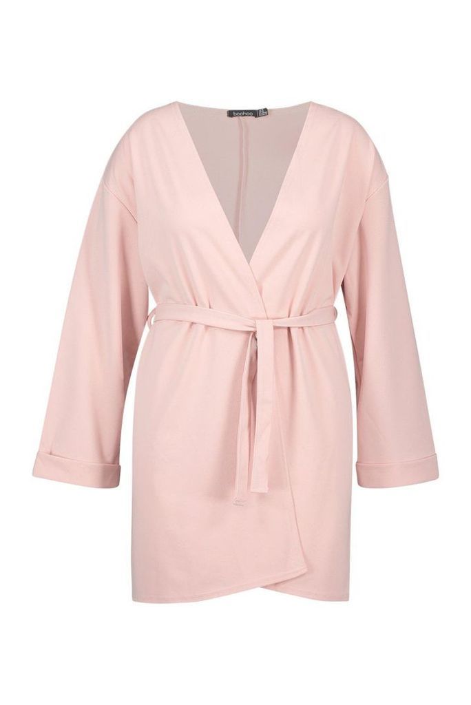 Womens Plus Oversized Belted Kimono - pink - 20, Pink