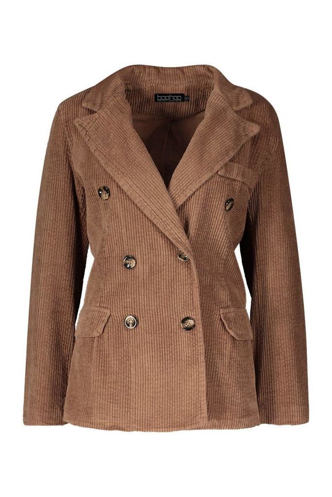 Womens Cord Double Breasted Blazer Coat - brown - XXL, Brown