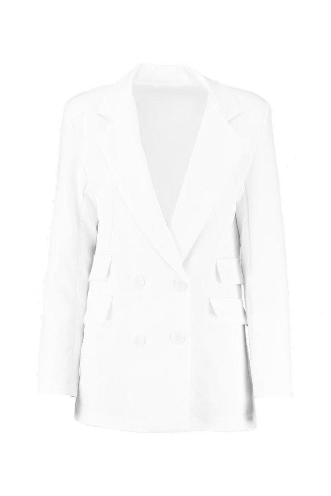 Womens Woven Double Pocket Blazer - white - 8, White