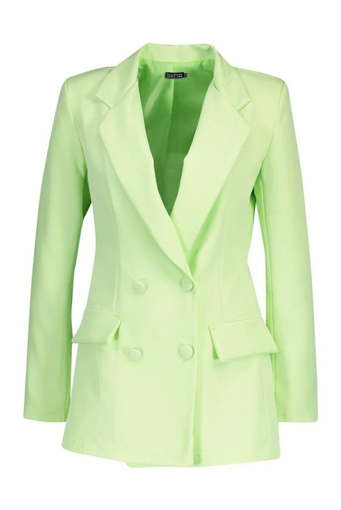 Womens Woven Double Breasted Pocket Blazer - green - 10, Green