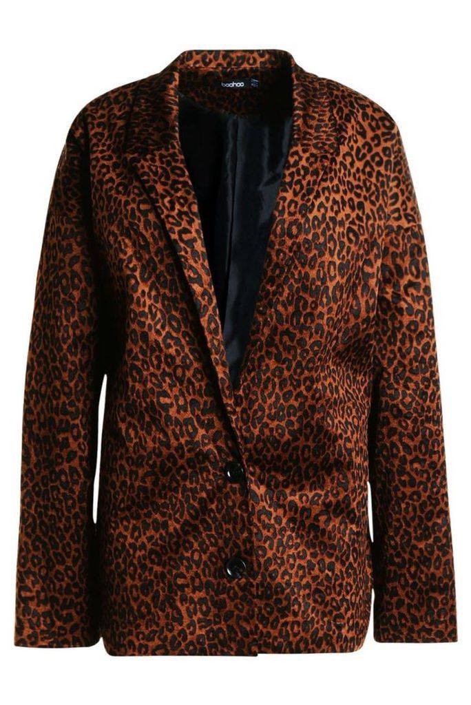 Womens Faux Fur Leopard Kimono Blazer - brown - 6, Brown