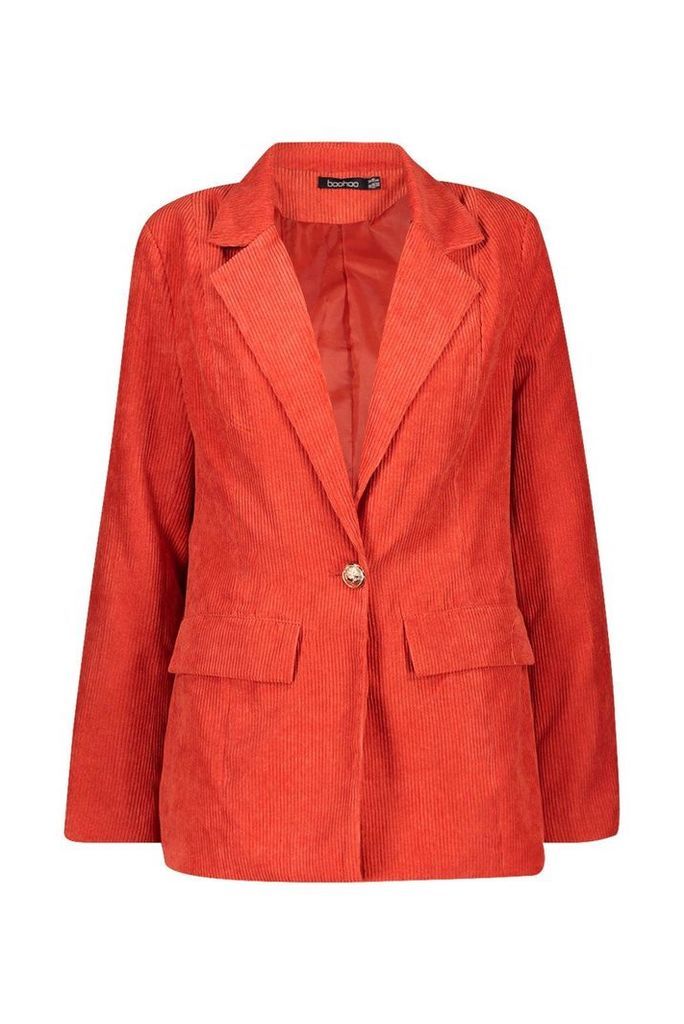 Womens Cord Button Pocket Front Blazer - orange - 12, Orange