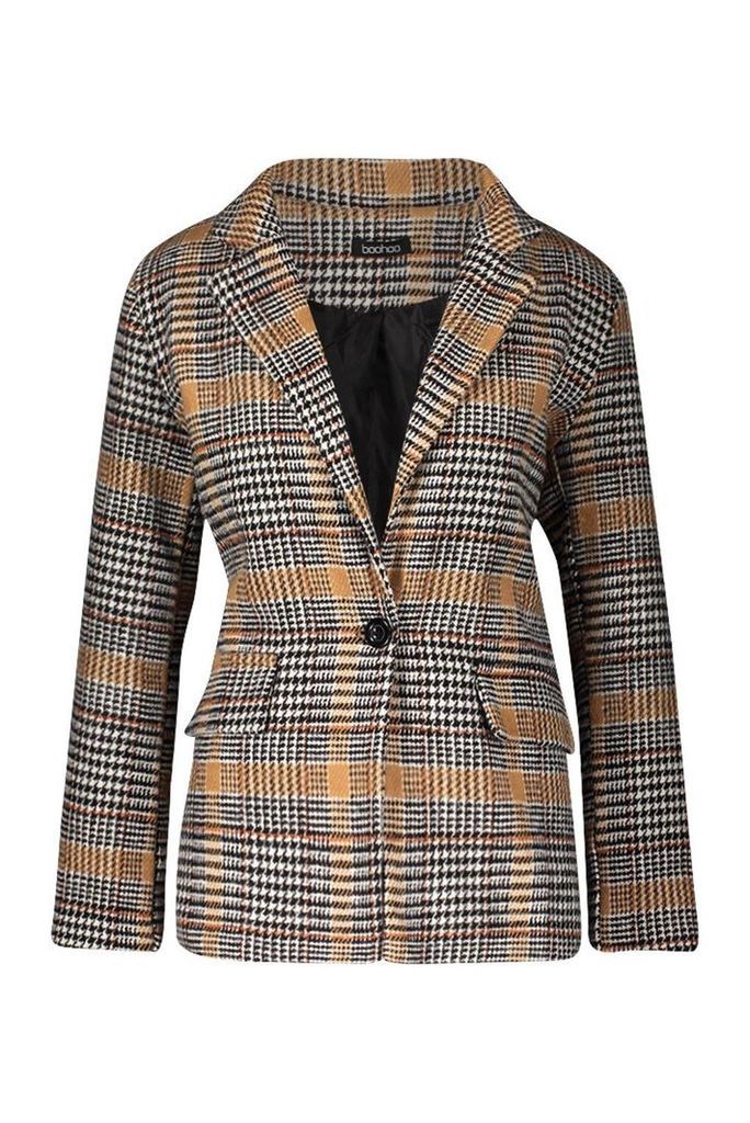 Womens Check Wool Look Blazer Coat - beige - 8, Beige