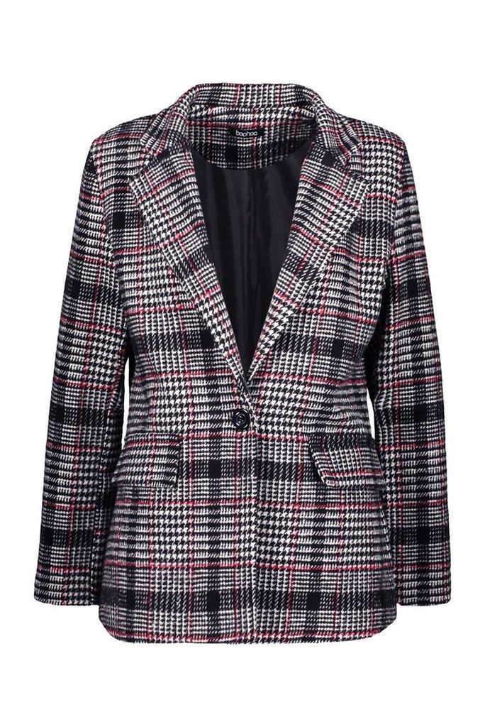 Womens Check Blazer Coat - red - 8, Red