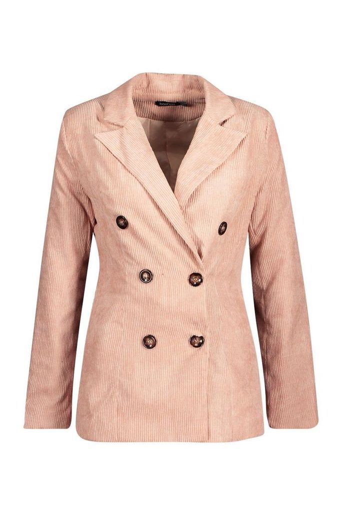 Womens Double Breasted Cord Blazer - pink - 8, Pink