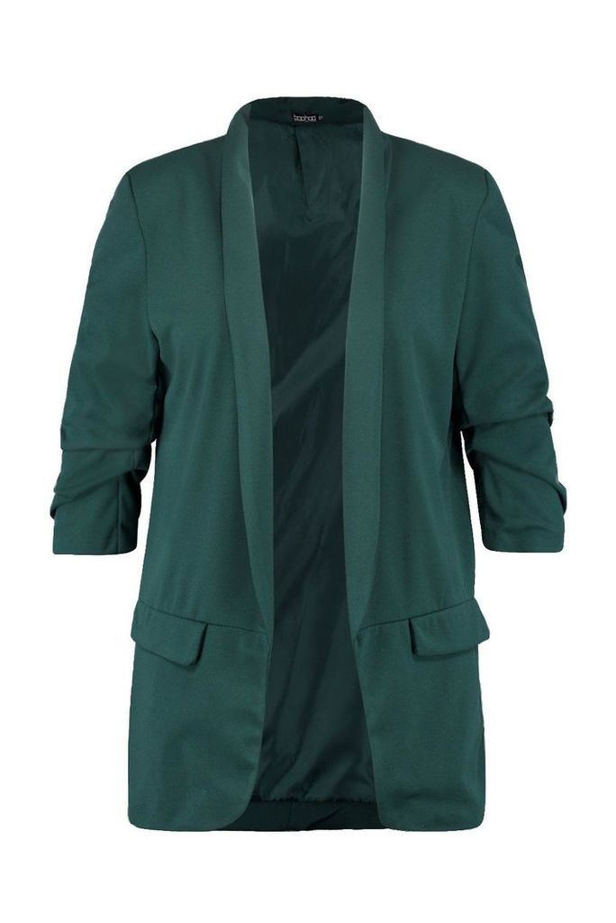 Womens Plus Ruched Sleeve Blazer - green - 16, Green