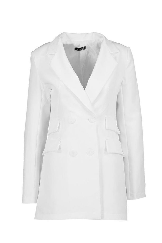 Womens Tall Woven Double Pocket Blazer - white - 10, White