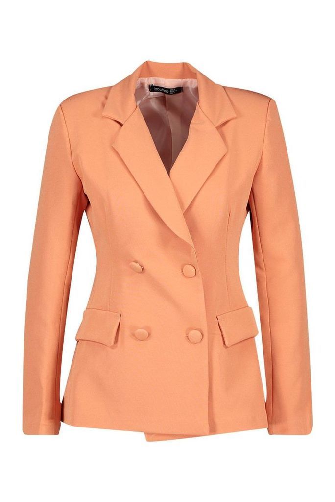 Womens Petite Self Fabric Button Blazer - orange - 10, Orange