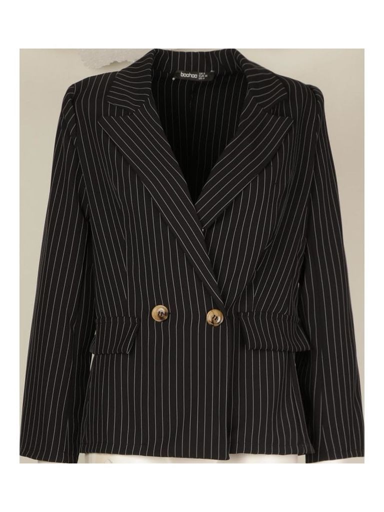 Womens Petite Pinstripe Button Up Blazer - black - 14, Black
